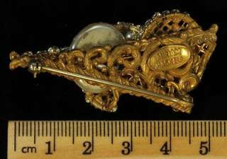 Vintage Signed Miriam Haskell Baroque Pearl Rhinestone Pin Brooch Gold 