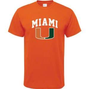  Miami Hurricanes Orange Youth Arch Logo T Shirt: Sports 