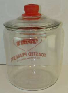1950s Delicious Toms Toasted Peanuts Glass Counter Top Store Jar 