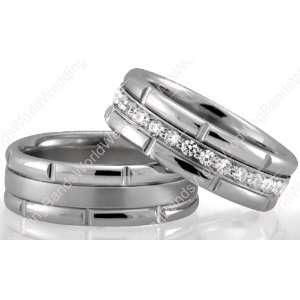 Diamond His and Her Wedding Ring Set 7.50mm Wide, 0.90 Carat Weight 