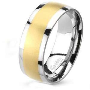 8MM Polished Stainless Steel Dome Band with Gold Plated Brushed Center 