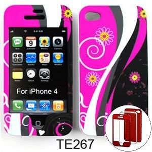  Black with Hot Pink Swirl Flower Design Rubberized Snap on 