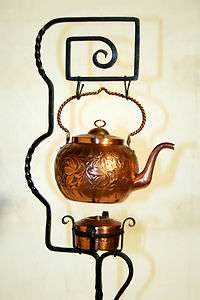   floor model teapot & stand, copper/wrought iron stand, 47 t  