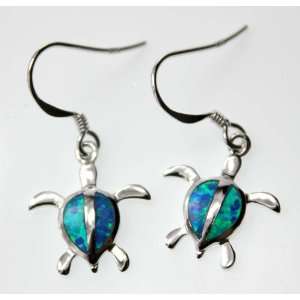   Silver & Opal Honu Turtle Dangling Earrings, Free Shipping: Jewelry
