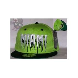 Miami Two Tone Neon Green/Black Horror Script Snapback Hat Cap 