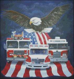   and American Flag Cross Stitch Pattern   IAFF, Fire Engine,  