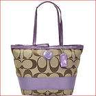 NWT Coach Signature Stripe Tote Handbag Khaki/Lilac F 17433