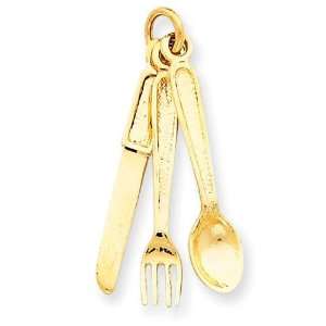  Knife Fork Spoon Charm in 14k Yellow Gold: Jewelry