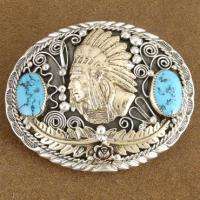 Native American Turquoise INDIAN CHIEF Belt Buckle  