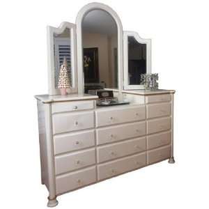 Princess Collection in Pink 14 Drawer Vanity Dresser with 25 Beveled 