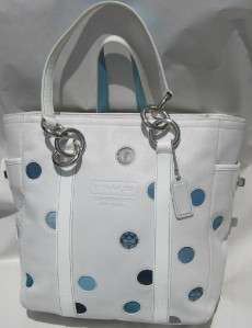 COACH SIGNATURE LEATHER BLUE DOT TOTE HANDBAG F09763*A MUST HAVE 