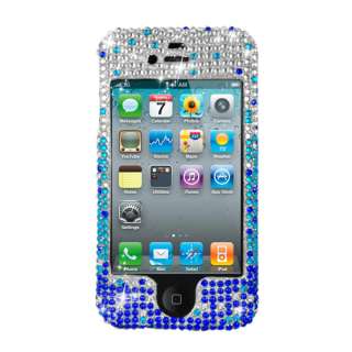 For iPhone 4/4S Diamond Bling Hard Cover Case Blue Waterfall  
