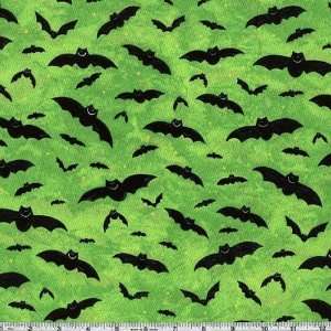  45 Wide Trick Or Treat Dreams Bats Lime Fabric By The 