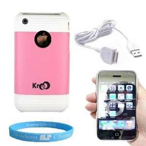3G Iphone Durable protective baby pink hard carrying case + Data Cable 
