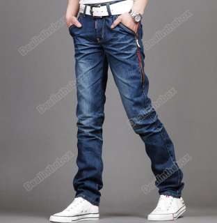 New Design Mens Slim Fit Jeans Trousers Zipper Style Blue Size 29~36 