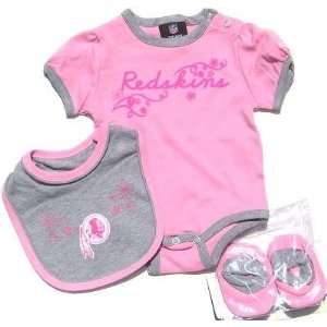 NEWBORN Baby Infant Redskins Girl Pink Onesie Bib Booties:  