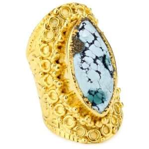Devon Leigh Ethnic & Tribal Turquoise 18k Gold Dipped Intricate Ring 