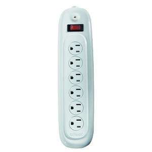   Six Outlet Surge Strip with Phone Jack, White: Home Improvement