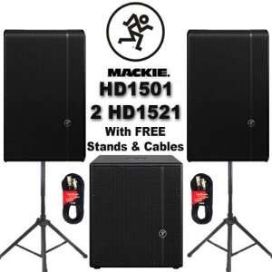  Mackie HD1501 Powered 15 Sub and HD1521 Pair DJ Speakers 