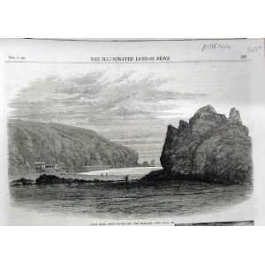  1864 Cave Rock Port Lyttelton New Zealand Old Print