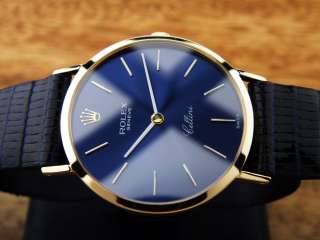 VINTAGE R0LEX CELLINI BLUE DIAL 18K SOLID GOLD CASE MENS WATCH / VERY 