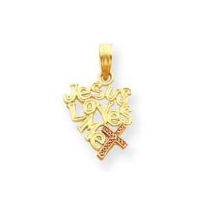  14k Two tone Jesus Loves Me with Cross Pendant   Measures 
