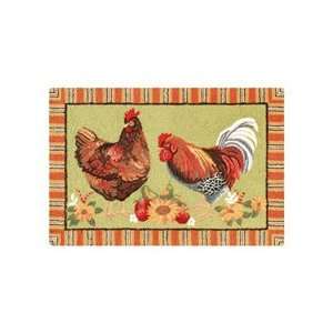  2 x 3 Hooked Rug, Roosters & Sunflowers