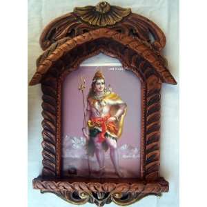 Lord Shiva in Himalaya with his weapon Poster Painting in wood Crafts 