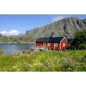 Lofoten Islands   Red House along the Fjord   Peel and Stick Wall 