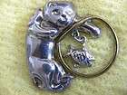 LATON ADORABLE CAT IN A FISH BOWL STERLING SILVER PIN