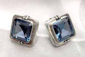 Xltn Quality Vintage Estate 925 Sterling Topaz Glass Clip Earrings 