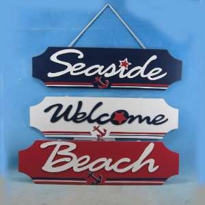  Wooden Red, White, and Blue Beach Plaques 23   Set of 3 