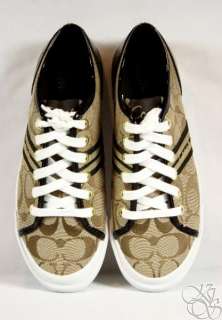 COACH Folly Stripe Webb Khaki / Chestnut   Khaki Womens Sneakers Shoes 