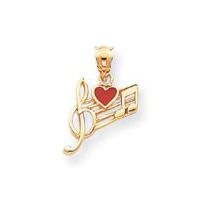 14k Music Scale With Red Enameled Heart Pendant   Measures 21.2x14.1mm 