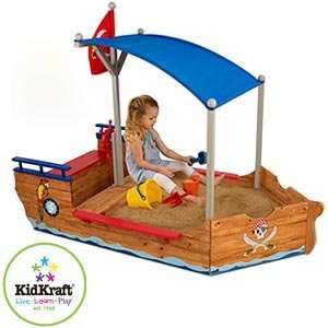  KidKraft Pirate Sand Boat With Canopy Convenient Storage 