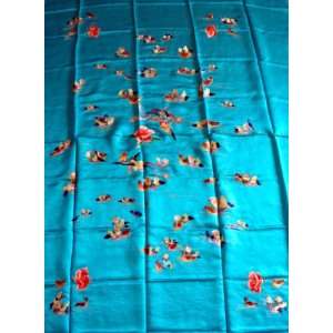  Chinese Silk Embroidery Bedspread Blue 