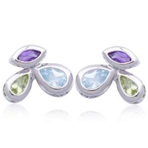  Sterling Silver Multi Gemstone Post Earrings: Jewelry