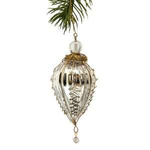  Silver Glass Kugel Christmas Tree Ornament with Brass Wire 