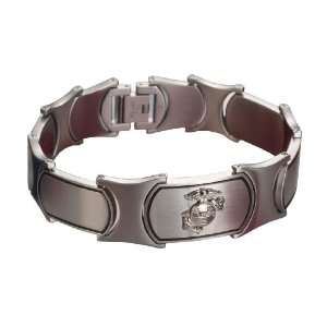   Mens US Marine Corps Bracelet with Sterling Silver Emblem Jewelry