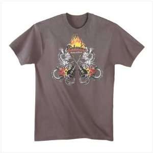  Flaming Guitar T Shirt, Large 