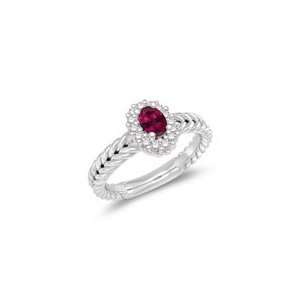  0.14 Cts Diamond & 0.23 Cts Ruby Cluster Ring in 14K White 