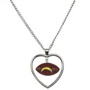   Diego Chargers Necklace w/ Football in Heart Charm: Sports & Outdoors