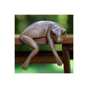  NOVICA Wood sculpture, Sleeping Frog