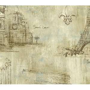  Cream Scenes of Paris Wallpaper
