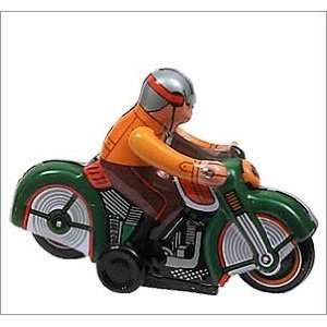  Green tin key wind motorcycle with rider