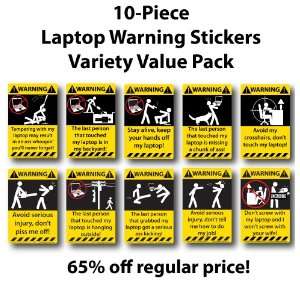  10 Pack Laptop Warning Stickers 