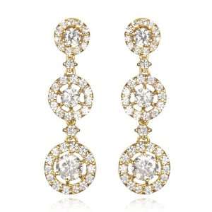  Gold tone 3 Tier White CZ Dangle Earring: CHELINE: Jewelry