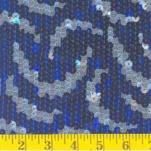  44 Wide Sequined Chiffon Blue/Silver Waves Fabric By The 