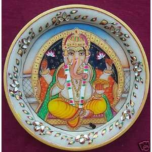  Lord Ganesha Miniature Painting on Round Marble Plate 