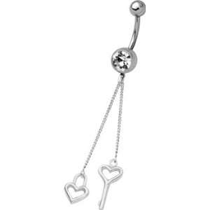  Sterling Silver Key to My Heart Belly Button Navel Ring 